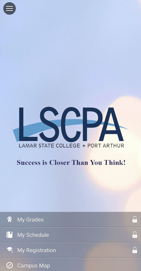 Screenshot showing app menu and LSCPA logo