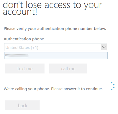 Screen capture of phone call verification