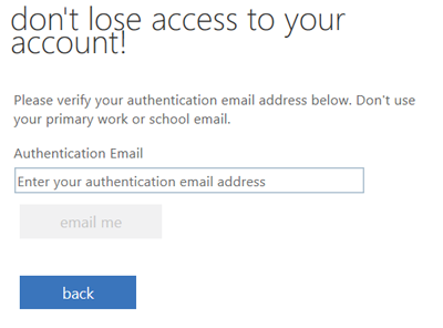 Screen capture of email address entry