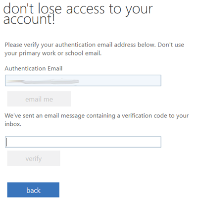 Screen capture of verification code entry box