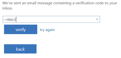 Screen capture showing email verification code entry and verify button