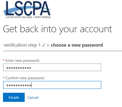 Screen capture of new and confirm password form