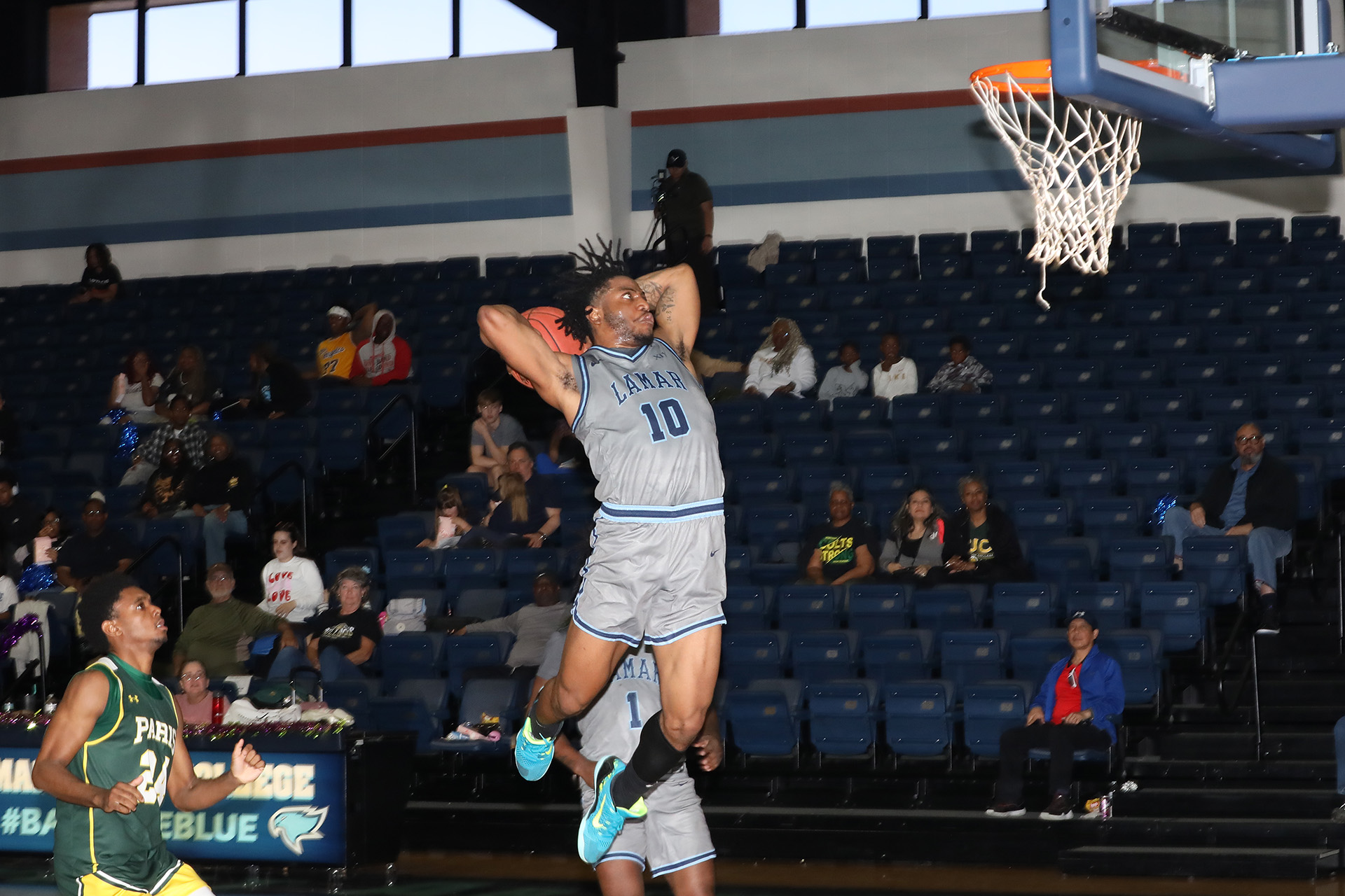 Seahawk slam dunks basketball
